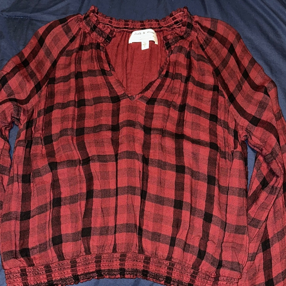 Cloth & Stone Red and Black Checkered Top ANTHROPOLOGIE
